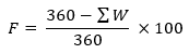 F=(360-W/360)~100