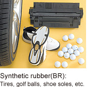 Synthetic rubber(BR): Tires, golf balls, shoe soles, etc.